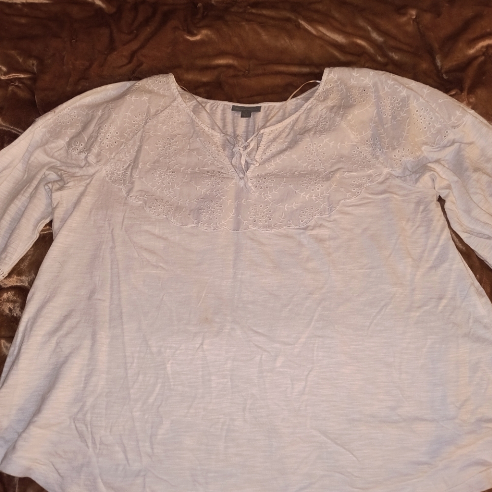 Style & Co Long Sleeve Eyelet Cotton Blouse 1X